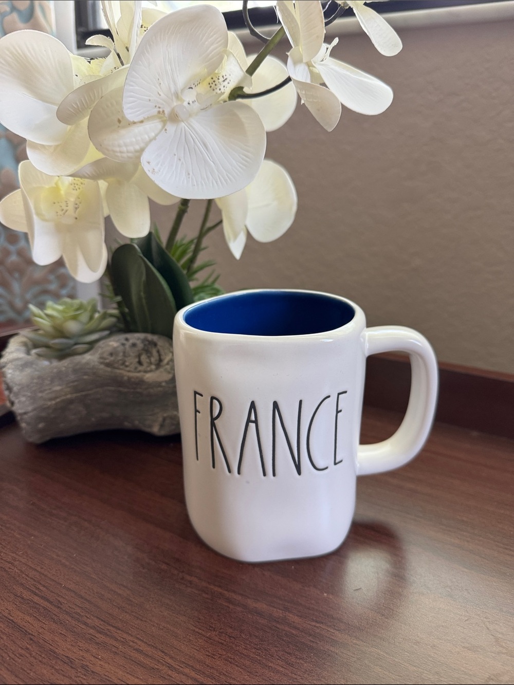 Rae Dunn White Mug with Blue Interior - FRANCE